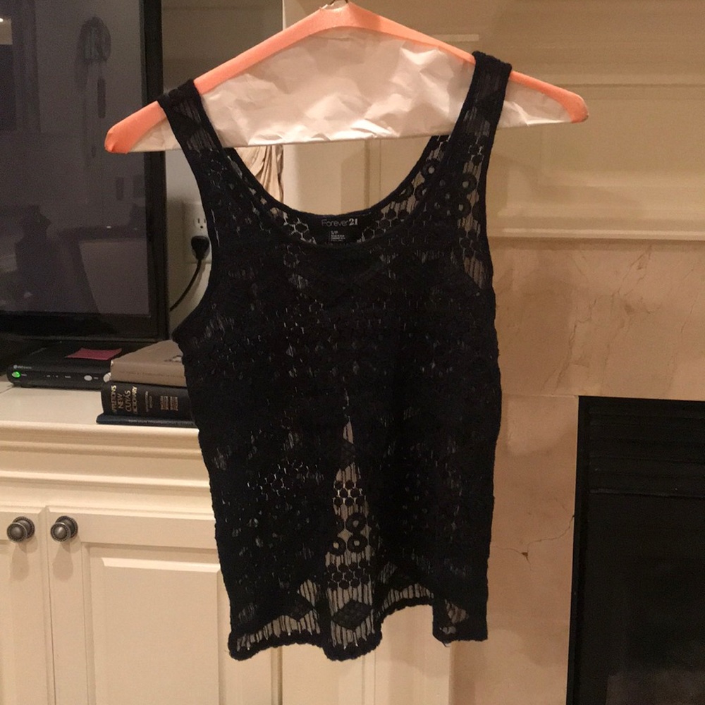Forever 21 black lace tank top with an open back